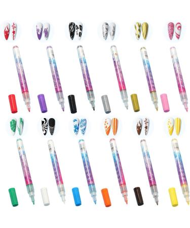 Set - 0.7mm Tip 12 Colors Quick Drying 3D Graffiti Nail Pens | Professional Doodle Nail Kit for Acrylic Nails Natural Nails Gel Nails Aezon - Buy Online on GoSupps.com