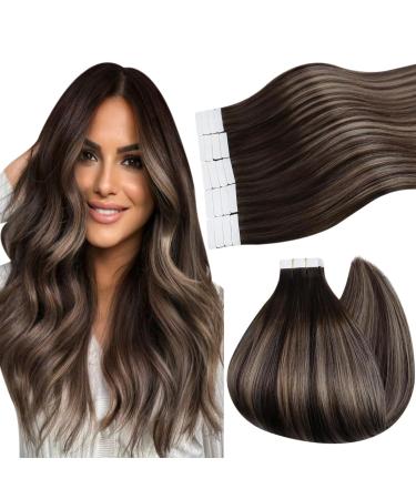 Ugeat tape extensions chocolate brown ombre tape extensions real hair ash brown of course extensions tape 20 pieces 50 cm 50 grams #4/18/4 50 cm #4/18/4