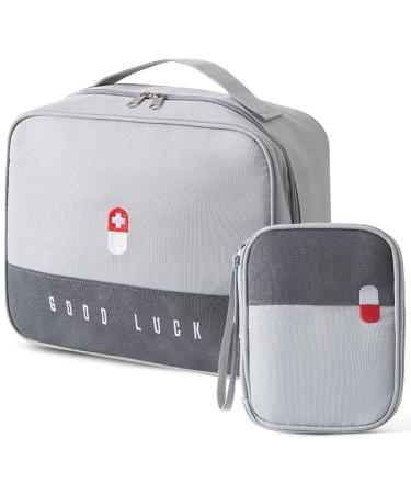 2stk medication bag travel coatcool big capacity emergency bag empty first help bag waterproof medicine storage bag portable medication pocket travel pharmacy for camping at home gray