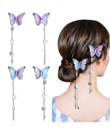 Philbinden Moving Butterfly Hair Clips  2 Pairs Purple Butterfly Hair Pin with Metal Butterfly Pendant Hair Accessories for Women and Girls (Purple A - 2 Pairs)