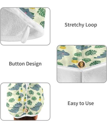 Dinosaur Cartoon Dry Hair Cap Set - 2 Piece Quick Drying Towel & Button Headband | Super Absorbent & Soft Comfort - Perfect for Kids & Adults - Buy Online on GoSupps.com