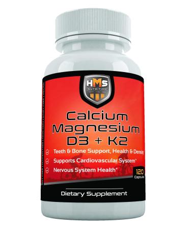 HMS Nutrition Calcium Magnesium Vitamins D3 and K2 - 120 Vegan Capsules 60 Day Supply - Supports Lung & Immune System Health Strong Bones & Teeth - Non-GMO Soy Free & Dairy Free