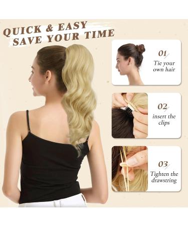 BARSDAR Short Wavy Ponytail Extension - 16'' Light Ash Blonde Mixed | Clip-in Synthetic Hairpiece for Women - Buy Online on GoSupps.com