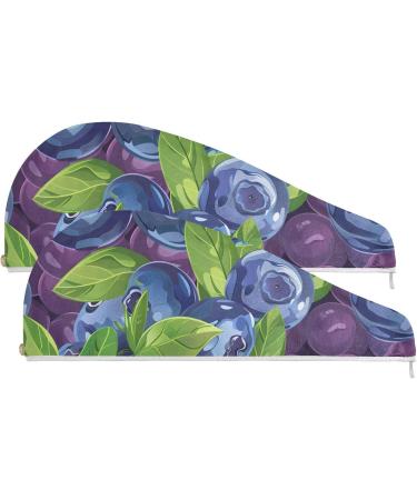 Buy Super Absorbent Blueberries Hair Towels 2 Pack - Quick Dry Hair Turbans for Women & Girls - Buy Online on GoSupps.com