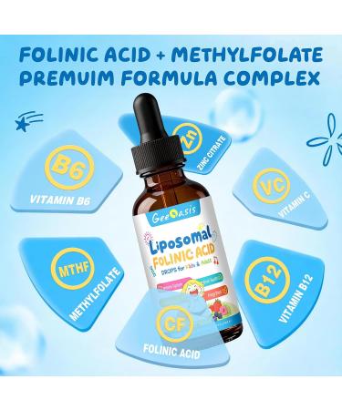 Liquid Folinic Acid & Methylfolate Drops for Kids Folic Acid Supplement with Methylated B12 for Women with Zinc Citrate Vitamin B6 & C Support for Brain Focus & Cellular Health MTHF 2 Fl Oz - Buy Online on GoSupps.com