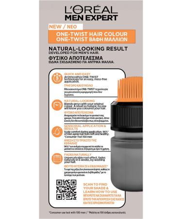 L'Oreal Paris Men Expert One Twist Hair Colour Black - Mens Hair Dye for Grey Coverage - Natural Looking Results - 75ml - Buy Online on GoSupps.com