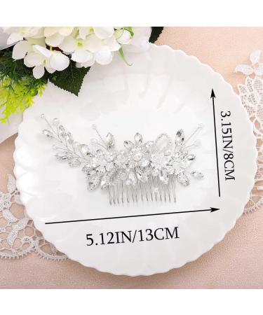 IYOU Bridal Wedding Hair Comb Sliver Sparkly Rhinestones Side comb Shiny Crystal Flower Hair Piece Bride Pearl Leaves Hair Accessories for Women and Girls - Buy Online on GoSupps.com