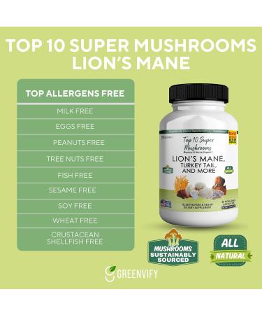 GREENVIFY Mushrooms Lion's Mane - Brain Health Support Supplement - Mushroom Supplement to Support Focus & Memory Function - Immune & Nervous System Support Supplement (1) - Buy Online on GoSupps.com