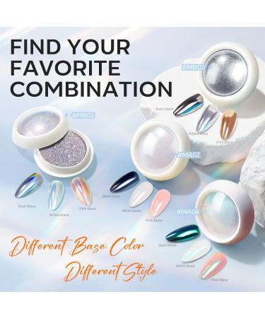 Modelones Chrome Nail Powder Set - Metallic Mirror & Pearl Effect Pigment for Gel Nails with Silicone Brush and Accessories - Buy Online on GoSupps.com