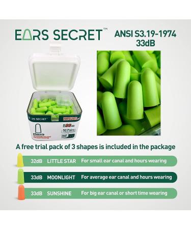EARS SECRET Foam Ear Plugs for Sleeping - 50+3Pairs 38dB Noise Cancelling Earplugs - Comfortable, Medium Size for Travel, Snoring, Concerts, Shooting, Studying - Moonlight (50 Pairs) - Buy Online on GoSupps.com