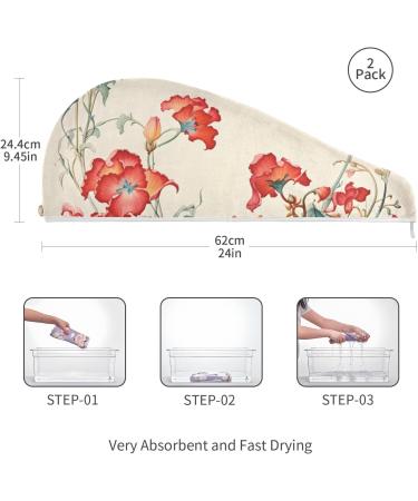 Red Wildflowers Hair Towel 2 Pack - Super Absorbent Quick Dry Hair Turbans for Women & Girls | Ideal for Fast Hair Drying & Stylish Wraps - Buy Online on GoSupps.com