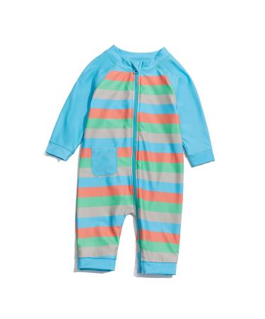 BONVERANO Baby Boys Swimsuit Toddler Bathing Suit Full-Length Zipper One Piece Swimwear with UPF 50+ Sun Protection 2 Years Blue / Grey
