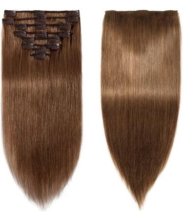 Elailite Standard Weft Hair Extensions - 20 Light Brown Remy Clip-In Human Hair - 8 Pieces Full Head, 105g - Buy Online on GoSupps.com