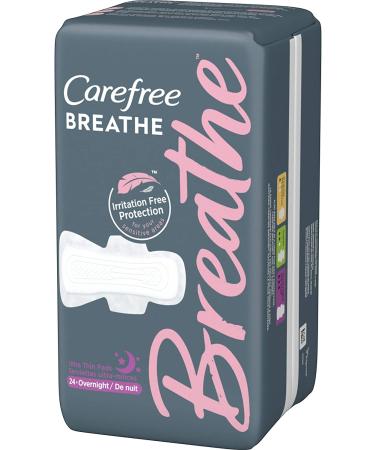 Carefree Breathe Ultra Thin Overnight Pads with Wings - White - Unscented - 24 Count - Buy Online on GoSupps.com