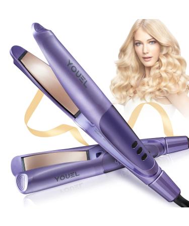 Twist Straightening Curling Iron, 2 in 1 Hair Straightener and Curler with 5 Temp for All Hair Types, Straightening Flat Iron with LED Display, Dual Voltage B-purple