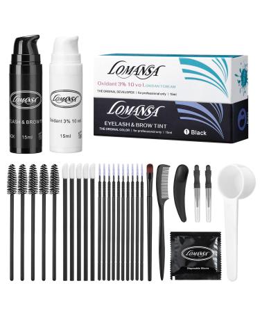 Lomansa Eyelash Color Kit Black, Brow Hair Color, DIY Eyelash & Eyebrow Makeup at Home, 15ml Airless Pump Keratin Colors Kit with Tools, Last About 6 Weeks 1-Black