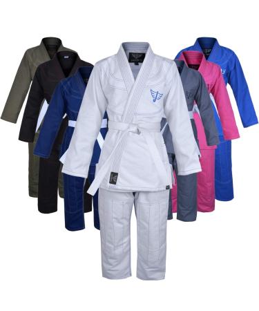 Jayefo Sports Brazilian Jiu Jitsu Gi for Men & Women Preshrunk Grappling Uniform GIS Ultra Lightweight Kimonos Adult BJJ Gi Free BJJ Belt. White/Blue A3