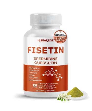 Fisetin 10-in-1 Formula - with Spermidine Quercetin Resveratrol Elderberry Turmeric Non-GMO Gluten-Free Soy-Free 150 count (pack of 1)