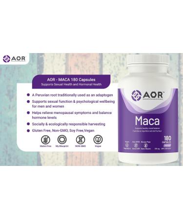 AOR - MACA 375mg 180 Capsules - Maca Root Capsules for Men and Women for Andropause Support Hormonal Balance Mens Sexual Health Libido for Men and Menopause Relief for Women - Sports Performance - Buy Online on GoSupps.com
