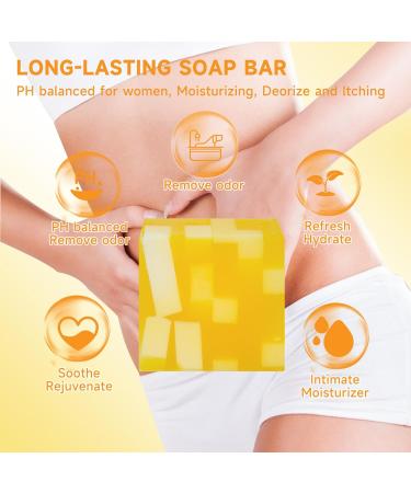 3 PCS Natural Yoni Soap Bar for Women | pH Balance Feminine Wash | Organic Orange Scent Body Soap | Handmade Vaginal Deodorant & Body Wash - Buy Online on GoSupps.com