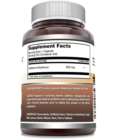 Amazing Formulas Caffeine Supplement - 200 mg 240 Capsules | Non-GMO Gluten Free Made in USA - Fast International Shipping - Buy Online on GoSupps.com