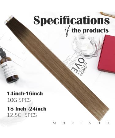 Moresoo Invisible Tape Extensions - Real Hair 60cm Dark Brown to Blonde 5 Pieces 12.5g Premium Tape-In Hair Extensions #2/DXB/18 - Buy Online on GoSupps.com