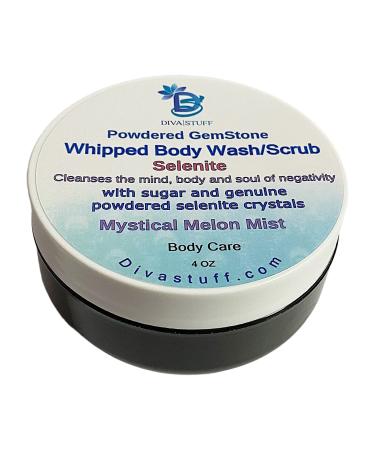 Diva Stuff Whipped Wash/Scrub With Powdered Selenite Gemstone Rid the Mind Body and Soul of Negativity Mystical Melon Mist Scent 4 oz Jar