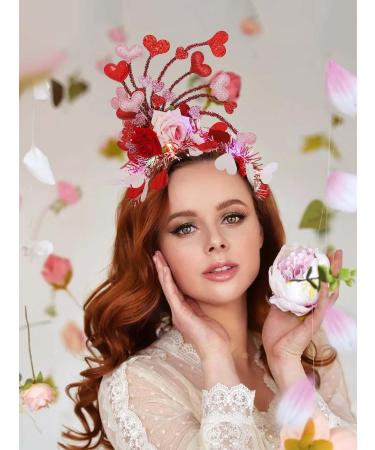 IYOU Valentines Led Headband Red Heart Light Up Hair Bands Rose Flower Amor Valentine's Day Cosplay Hair Accessories for Women - Buy Online on GoSupps.com