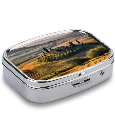 Pill Box with Tuscany Landscape - Decorative 2 Compartment Medicine Organizer for Pocket & Purse - Buy Online on GoSupps.com