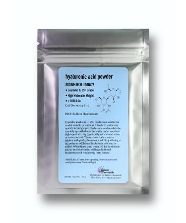Pure Hyaluronic Acid Powder (0.52 oz. / 15 Grams) 1800 kDa+ for Skin Cosmetic Grade Hyaluronic Acid High Molecular Weight Powder DIY Hyaluronic Acid Serums 0.52 Ounce (15 g)