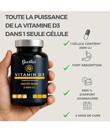BOOSTIES LAB Vitamin D3 2000 IU Vitamin D Cholecalciferol immunity bones and muscles high absorption vegetable capsules - Buy Online on GoSupps.com