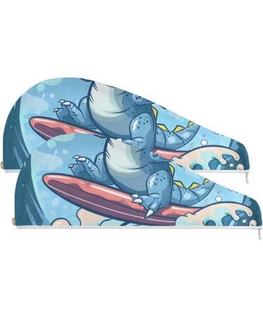 Cute Cartoon Dinosaur Hair Towel 2 Pack | Super Absorbent Quick Dry Hair Turbans for Women & Girls - Buy Online on GoSupps.com