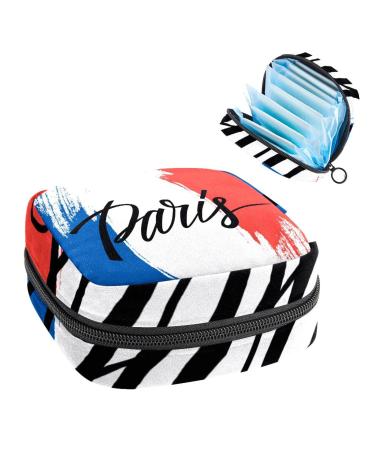 Anna Cowper French Flag Paris Sanitary Napkin Storage Bag Feminine Menstrual Cup Pouches Nursing Pad Holder Tampon Bags Portable Period Bag for Women Teen Girls 1Pcs Multi-colored 20