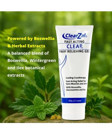 ClearZal Fast Acting Clear Pain Relieving Gel with Cooling Cryotherapy Boswellia and Glucosamine for Sore Muscles and Joints Soothing Cooling Gel 3.4 oz - Buy Online on GoSupps.com