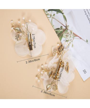 2pcs White Flower Hair Clip with Pearl Wedding Hair Comb - Bridal Hair Accessory for Bride, Bridesmaid, Women, Mother, Girl - Valentine's Day Gift - Buy Online on GoSupps.com