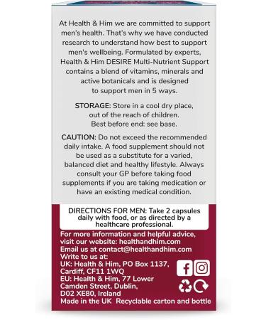 Health and Him Desire Supplements for Men - 60 Capsules - Buy Online on GoSupps.com