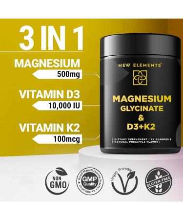 Calm Magnesium Glycinate Gummies 500mg with High-Potency Vitamin D3 10000iu & Vitamin K2 100mcg | Stress Relief, Relaxation & Bone Support for Adults | Vegan, Non-GMO, Gluten-Free, Pineapple Flavor - Buy Online on GoSupps.com