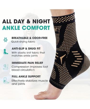 INDEEMAX Ankle Brace for Men & Women | Copper Infused Compression Sleeve for Sprained Ankle Plantar Fasciitis & Achilles Tendonitis Pain Relief - Medium Copper Black - Buy Online on GoSupps.com
