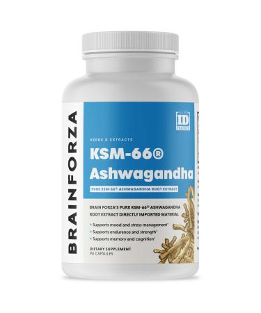 Brain Forza KSM-66 Ashwagandha Organic Pure Root Extract, Strongest 1,000mg Dose, High Potency 5% Withanolides, Hormone Health, Cognitive Support, Organic, Non-GMO, 90 Capsules