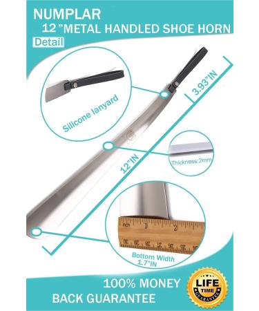 12 Long Metal Shoe Horn for Men, Women, Kids, Seniors - Heavy Duty Stainless Steel with Silicone Lanyard - Grey 12 Inch - Buy Online on GoSupps.com