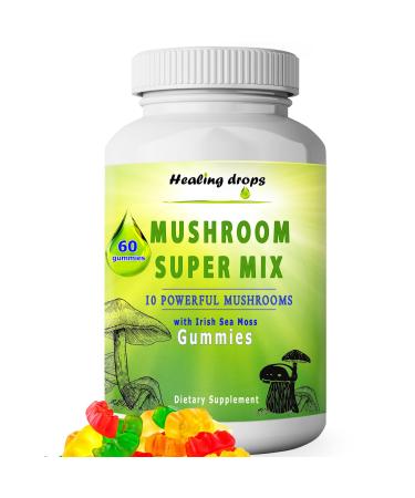 Mushroom Gummies Blend of 10 Mushrooms & Sea Moss Gummies 10 Mushroom Blend & Sea Moss Mushroom Supplements High Potency Ultra Concentrated Extract (1 Regular (60 Gummies)) 60 Count (Pack of 1) 1
