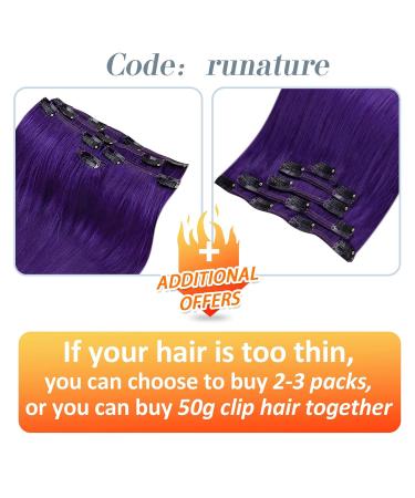 Runature 50cm Purple Clip In Real Hair Extensions - 20 Inch Smooth 70g Violet Hair Clips (5pcs) - Buy Online on GoSupps.com