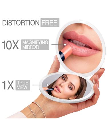 White 10X Magnifying Compact Mirror for Purses - Perfect Travel Makeup Mirror Gift for Women - 2-Sided 4 Inch Dia - Buy Online on GoSupps.com