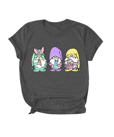 Ugly Easter Shirts for Women Plus Size Short Sleeve Tops Gnomes Bunny Graphic Tees Oversized 4XL Lightweight Blouses Western Shirts for Women-gray 4X-Large