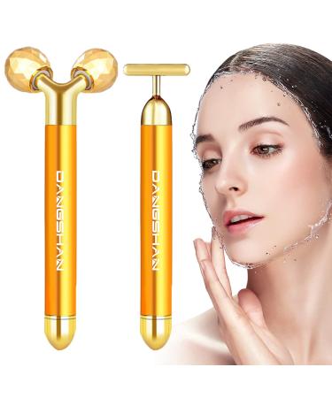 2-IN-1 Electric Face Massager 24k Golden Facial Massager, 3D Roller and T Shape Facial Roller Massager Kit Arm Eye Nose Massager Skin Care Tools