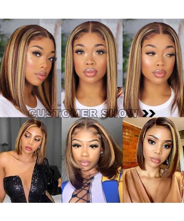 Weiqi 13x4 Highlight Bob Wig Human Hair | Ombre 4/27 Lace Front Wig for Women | Pre Plucked 12 Inch Honey Blonde HD Lace Wig - Buy Online on GoSupps.com