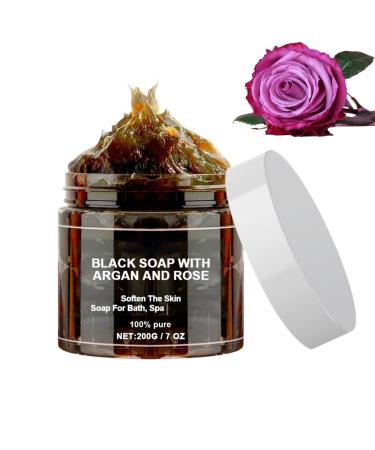 LinBomZony Moroccan Black Soap with Pink Argan Oil 200g Exfoliating Body Soap Deep Cleansing Moisturizing and Gentle Skin Polish Makes It Smooth and Delicate (1 Piece)