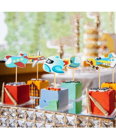 Morndew 24 PCS Helicopters Propeller Aircraft Airplane Cupcake Toppers for Aviation Theme Party Birthday Party Wedding Party Baby Shower Decorations - Buy Online on GoSupps.com