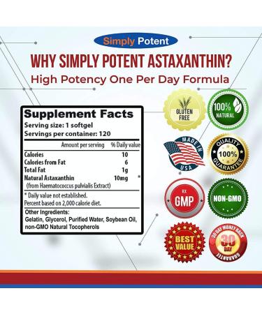 High Potency Astaxanthin 10mg Softgels - Powerful Antioxidant for Joint, Heart, Brain & Skin Health - 120 Capsules - Buy Online on GoSupps.com