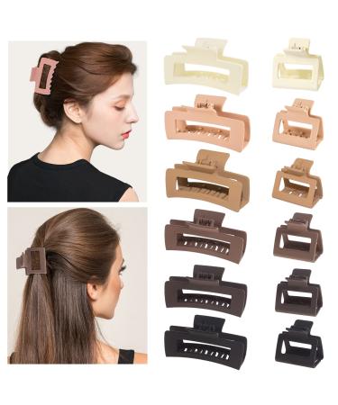 12 Pcs Hair Clips Neutral Hair Clips for Women Including 6 Pcs 4.13 Inch Large Claw Clips and 6 Pcs 2 Inch Medium Hair Claw Clips Non-slip Matte Hair Claws Hair Styling Accessories for Thick/Thin Hair